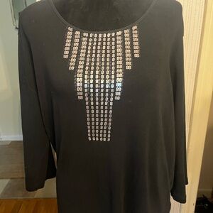 Chico's Silver Embellished Black 3/4 Sleeve Blouse